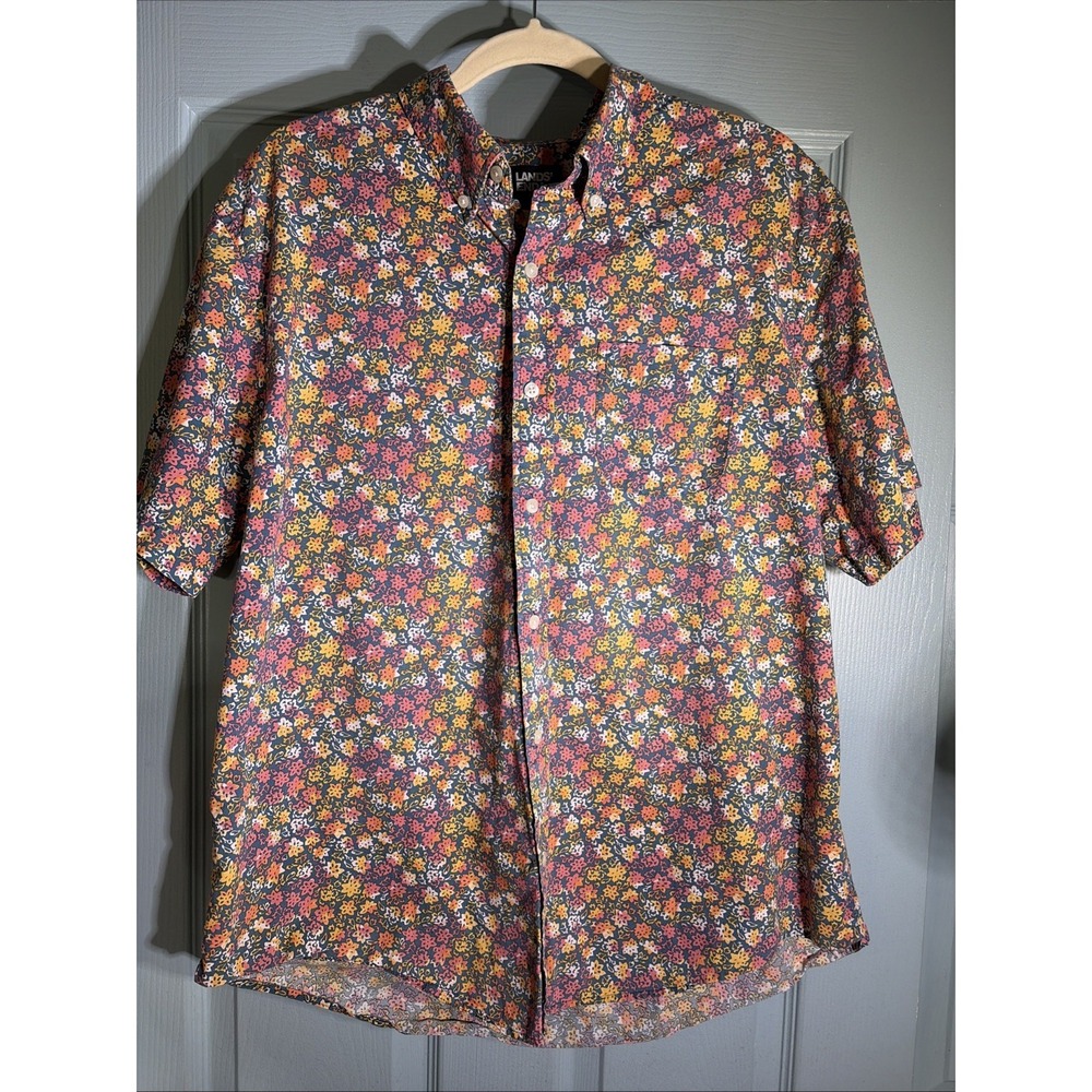 Lands' End Floral Button Down Shirt Men's L Traditional Fit 100% Cotton Casual